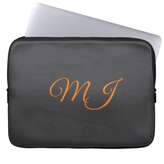 Kalligrafie grau orange Monogramm Name Anfangsbuch Laptopschutzhülle (Vorderseite)