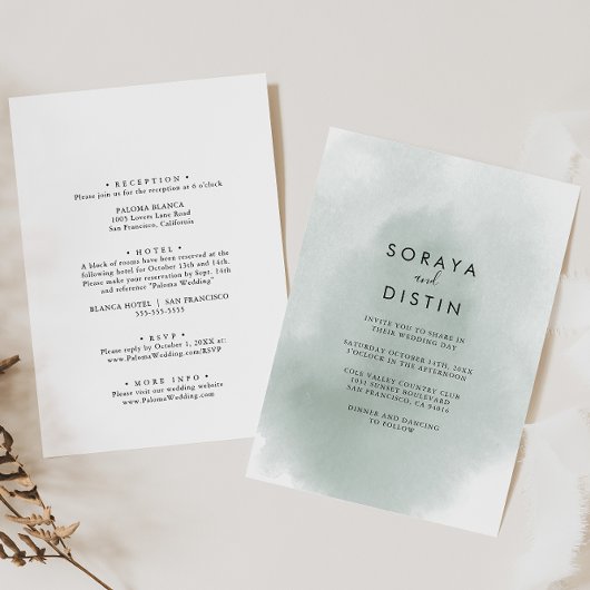 Kalligrafie - Grüne Rückseite und Vorderseite - fe Einladung