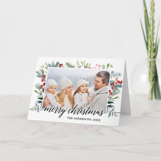 Kalligrafie Grüne Weihnachtskarte Feiertagskarte (Vorderseite)