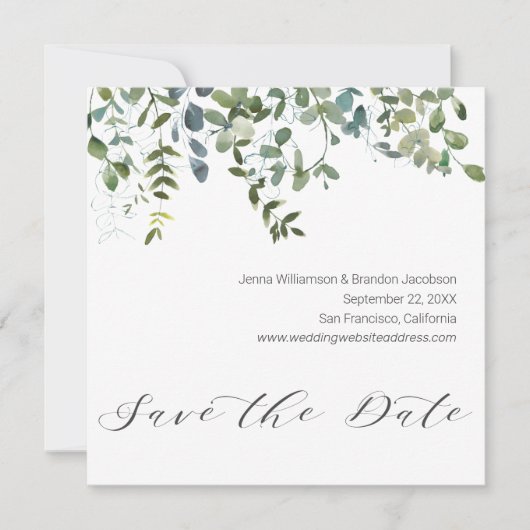 Kalligrafie Grünzeug Eukalyptus Save-the-Date-Kart Save The Date (Vorderseite)
