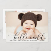 Kalligrafie Hallo Welt Foto Collage Geburt Ankündigung (Vorne/Hinten)