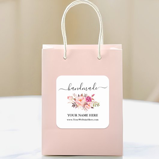 Kalligrafie Handmade Watercolor Pink Blush Bloral Quadratischer Aufkleber
