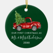 Kalligrafie Herr First Christmas Truck Green Keramik Ornament (Vorne)