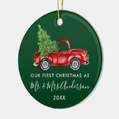 Kalligrafie Herr First Christmas Truck Green Keramik Ornament (Links)