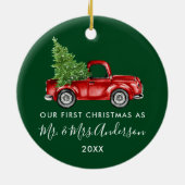Kalligrafie Herr First Christmas Truck Green Keramik Ornament (Hinten)