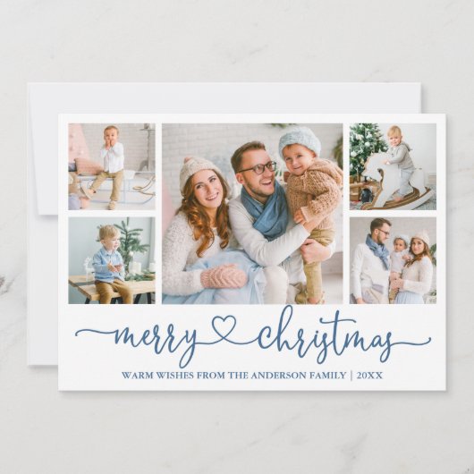 Kalligrafie Herz 5 Foto Weihnachten Dusty Blue (Vorderseite)