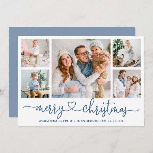 Kalligrafie Herz 5 Foto Weihnachten Dusty Blue (Vorne/Hinten)