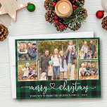 Kalligrafie Herz 5 Foto Weihnachten Grün Kariert<br><div class="desc">Moderne Kalligrafie Herzblatt 5 Foto Familienfoto Collage Merge Weihnachtskarte - Grün Kariert</div>