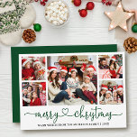 Kalligrafie Herz 5 Foto Weihnachtsgrün Feiertagskarte<br><div class="desc">Moderne Kalligrafie Herzblatt 5 Foto Familienfoto Collage Merge Weihnachtskarte - Grüne Schrift</div>