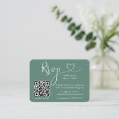 Kalligrafie Herz Eucalyptus Green Wedding RSVP QR Begleitkarte (Stehend Vorderseite)