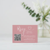 Kalligrafie Herz Foto Hochzeit Dusty Rose QR UAWG Begleitkarte (Stehend Vorderseite)