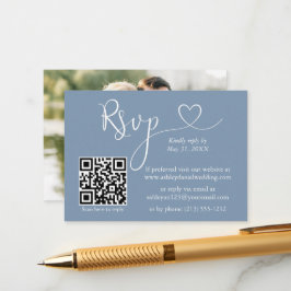 Kalligrafie Herz Foto Wedding Dusty Blue QR UAWG Begleitkarte