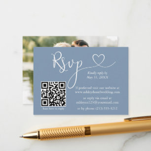 Kalligrafie Herz Foto Wedding Dusty Blue QR UAWG Begleitkarte