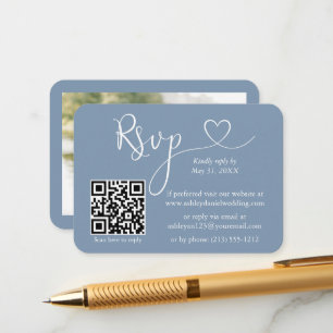 Kalligrafie Herz Foto Wedding Dusty Blue UAWG QR Begleitkarte