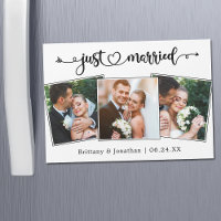Kalligrafie-Herz 'Gerade geheiratet' 3-Foto-Magnet
