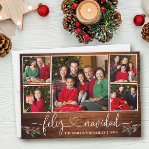 Kalligrafie Herz Holly Wood Feliz Navidad Feiertagskarte