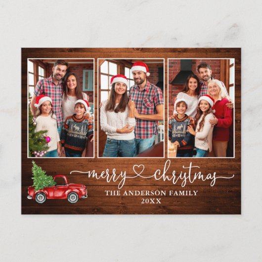 Kalligrafie Herz Holz 3 Foto Weihnachtswagen Postkarte (Vorderseite)