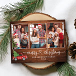 Kalligrafie Herz Holz 3 Foto Weihnachtswagen Postkarte<br><div class="desc">Moderne Kalligraphie Herzstück Script 3 Foto Familienfoto Collage Rustikales Holz Frohe Weihnachtspostkarte - Aquarell Vintager roter LKW mit Weihnachtsbaum</div>