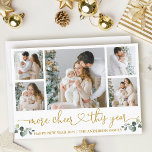 Kalligrafie Herz Mehr Chef Gold 5 Foto Feiertagskarte<br><div class="desc">Modernes Kalligraphie Script 5 Foto Familie Foto Collage Mehr Cheer Dieses Jahr Holiday Card beinhaltet Watercolor Eukalyptus Blätter. Goldenes Drehbuch.</div>