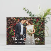 Kalligrafie Herz Wedding Bride Groom 4 Foto Dankeskarte (Stehend Vorderseite)