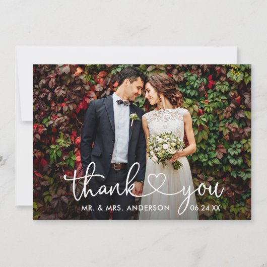 Kalligrafie Herz Wedding Bride Groom 6 Fotos Dankeskarte (Vorderseite)