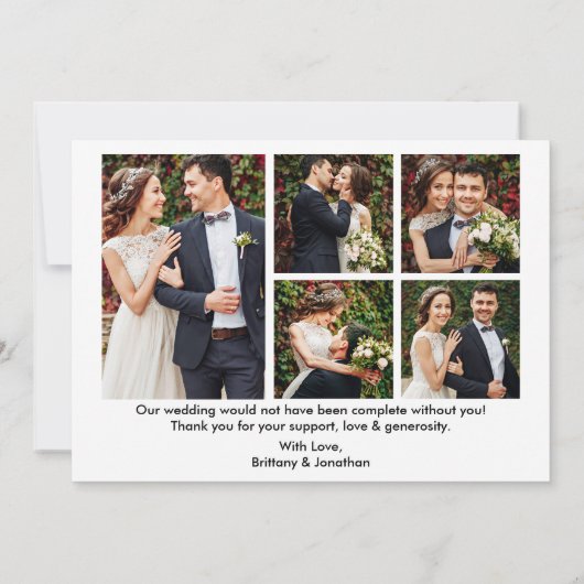 Kalligrafie Herz Wedding Bride Groom 6 Fotos Dankeskarte (Rückseite)