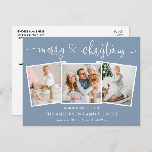 Kalligrafie Herz Weihnachten 3 Foto Dusty Blue Postkarte (Vorne/Hinten)