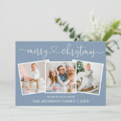 Kalligrafie Herz Weihnachten Dusty Blue 3 Foto (Stehend Vorderseite)
