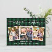 Kalligrafie Herz Weihnachten Grün Kariert 3 Foto (Stehend Vorderseite)