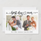 Kalligrafie Herzbester Tag je 2 Foto Hochzeit Dankeskarte (Vorderseite)