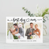 Kalligrafie Herzbester Tag je 2 Foto Hochzeit Dankeskarte (Stehend Vorderseite)