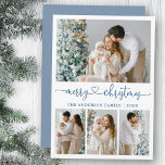 Kalligrafie Herzlich Weihnachten 4 Foto Dusty Blue<br><div class="desc">Moderne Kalligrafie Herzschrift Frohe Weihnachten 4 Foto Weihnachtskarte - Dusty Blue Script</div>