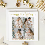 Kalligrafie Herzlich Willkommen 4 Foto Gold Platz Feiertagskarte<br><div class="desc">Moderne Kalligraphie Herzbeschwörung Weihnachten 4 Foto Square Holiday Card - Goldener Text</div>