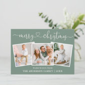 Kalligrafie Herzschneeflocken Weideland Grünes Fot Feiertagskarte (Stehend Vorderseite)