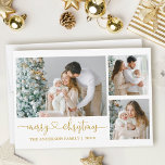 Kalligrafie Herzschrift Weihnachten Gold 3 Foto<br><div class="desc">Moderne Kalligraphie Herzklopfen Weihnachten 3 Foto Weihnachtskarte - Goldener Text</div>