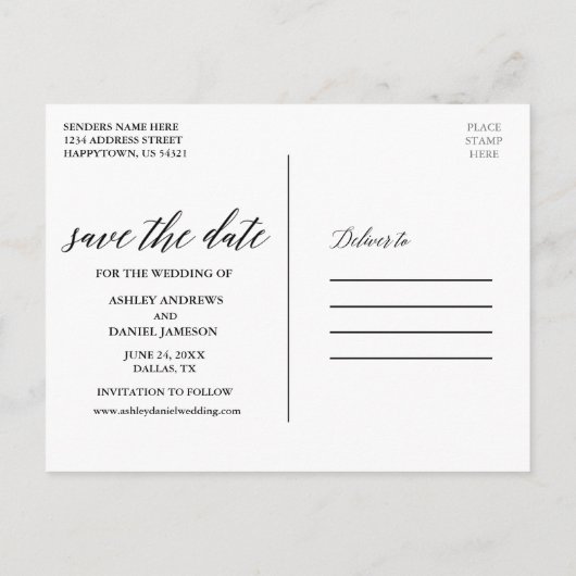 Kalligrafie - Himmelssterne Save the Date Postkarte (Rückseite)