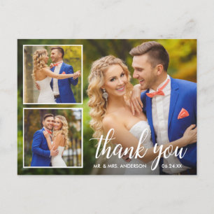 Kalligrafie-Hochzeit 3-Foto-Collage Danke Postkarte