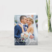 Kalligrafie Hochzeitbräuner Foto Hinweis Dankeskarte (Vorderseite)