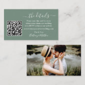 Kalligrafie Hochzeitdetails QR Foto Sage Green Begleitkarte (Vorne/Hinten)