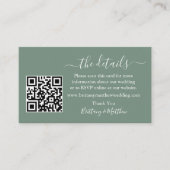 Kalligrafie Hochzeitdetails QR Foto Sage Green Begleitkarte (Vorderseite)
