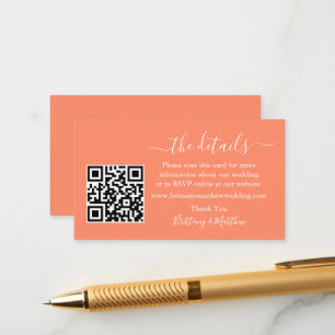 Kalligrafie-Hochzeitdetails Website QR Coral Begleitkarte