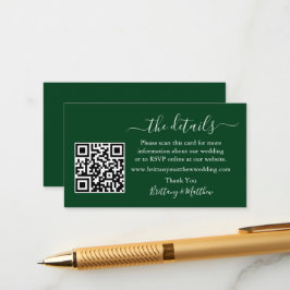Kalligrafie-Hochzeitdetails Website QR Green Begleitkarte