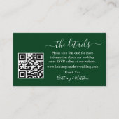 Kalligrafie-Hochzeitdetails Website QR Green Begleitkarte (Vorderseite)