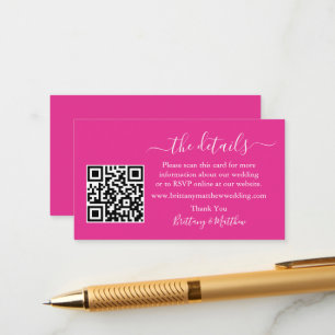 Kalligrafie-Hochzeitdetails Website QR Hot Pink Begleitkarte