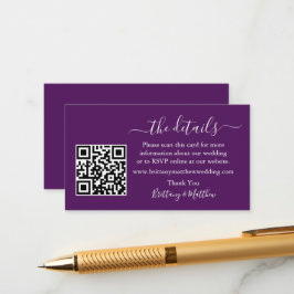 Kalligrafie-Hochzeitdetails Website QR Lila Begleitkarte