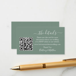 Kalligrafie-Hochzeitdetails Website QR Seite Grün Begleitkarte