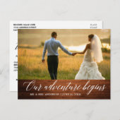 Kalligrafie Hochzeitholz Unser Abenteuer beginnt Postkarte (Vorne/Hinten)