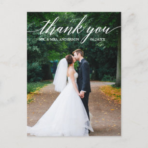 Kalligrafie-Hochzeitsfoto Elegant Vielen Dank Postkarte
