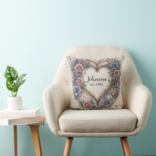 Kalligrafie-Hochzeitsherz und Rosen Kissen