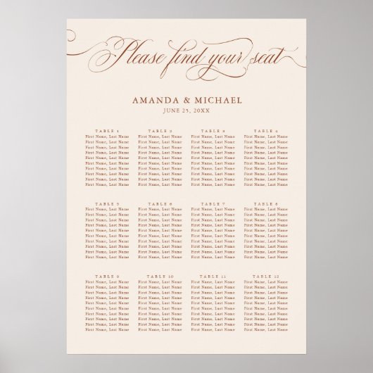 Kalligrafie Hochzeitsskizze Terracotta Poster (Vorne)